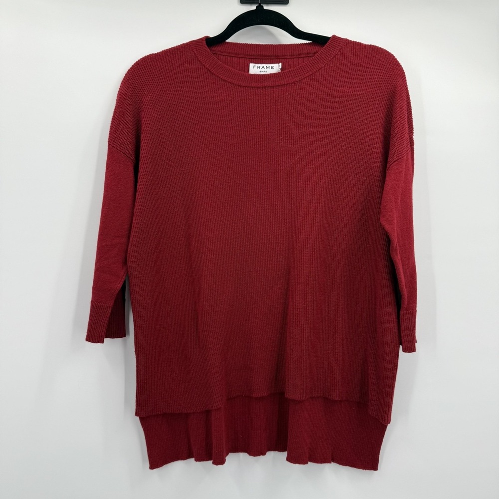 Frame Sweater Womens‎ Small Red Rib Knit High Low Pullover Cotton Silk Cashmere